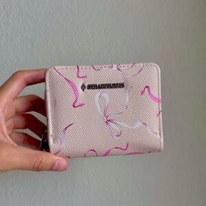 Stradivarius small wallet with pink bows print NWOT